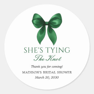 Emerald Bow She's Tying the Knot Bridal Shower Classic Round Sticker