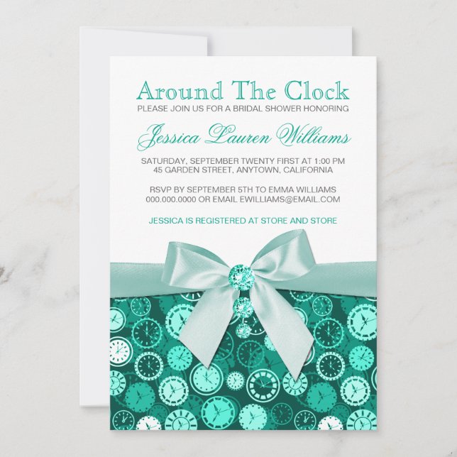 Emerald Bridal Shower Theme Around The Clock Invitation (Front)