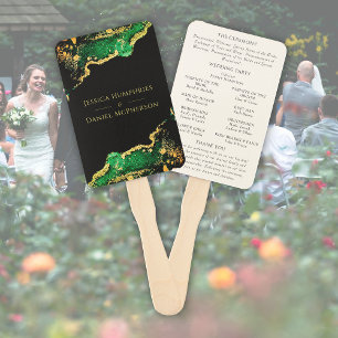 Emerald Bronze Black Wedding Program Set of Fans