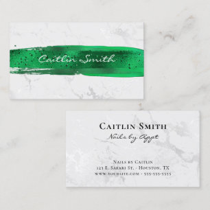 Emerald Brush Stroke Silver White Foil Marble Business Card