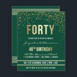 Emerald | Budget Gold Confetti 40th Birthday Party<br><div class="desc">Emerald | Budget Gold Confetti 40th Birthday Party Invitations. This formal, elegant, trendy, modern fortieth birthday party invitation is suitable for men or women. It comprises golden clean lines, stylish upper case gothic script and sophisticated faux gold foil text on an emerald green background with showers of sparkling, shimmering gold...</div>