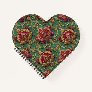 Emerald Burgundy Baroque Damask Notebook