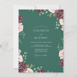 Emerald Burgundy Petal Wedding Invitation