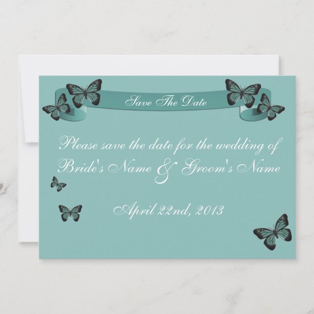 Emerald Butterflies Save the Date Invitation (Front)