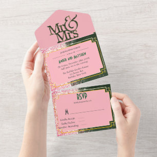 Emerald Canyon Rose Wedding All In One Invitation