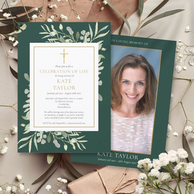 Emerald Celebration of Life Funeral Photo Invitation (Emerald Celebration of Life Funeral Photo Invitation)