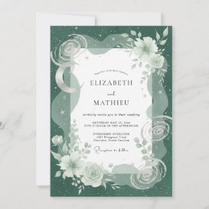 Emerald Celestial Lunar Eucalyptus Wedding Invitation