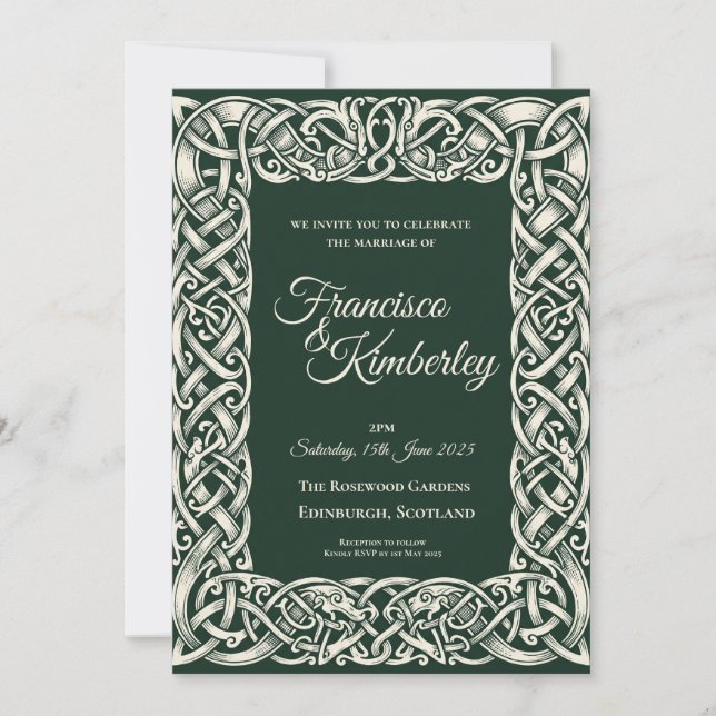 Emerald Celtic Knot Wedding Invitation (Front)
