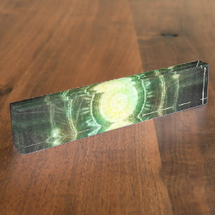 Emerald Chaos Clock, Steampunk Spellshaper Fractal Nameplate