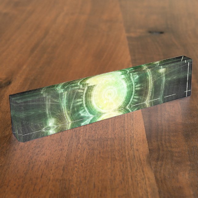 Emerald Chaos Clock, Steampunk Spellshaper Fractal Nameplate (Side)