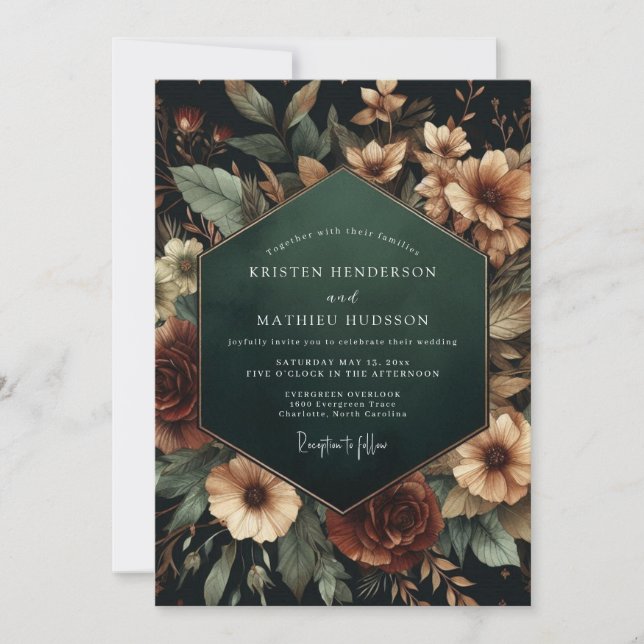 Emerald Chiaroscuro Flora Wedding Invitation (Front)