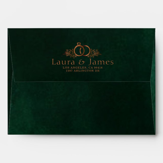 Emerald Copper Calligraphy Minimal Wedding  Envelope (Back (Top Flap))