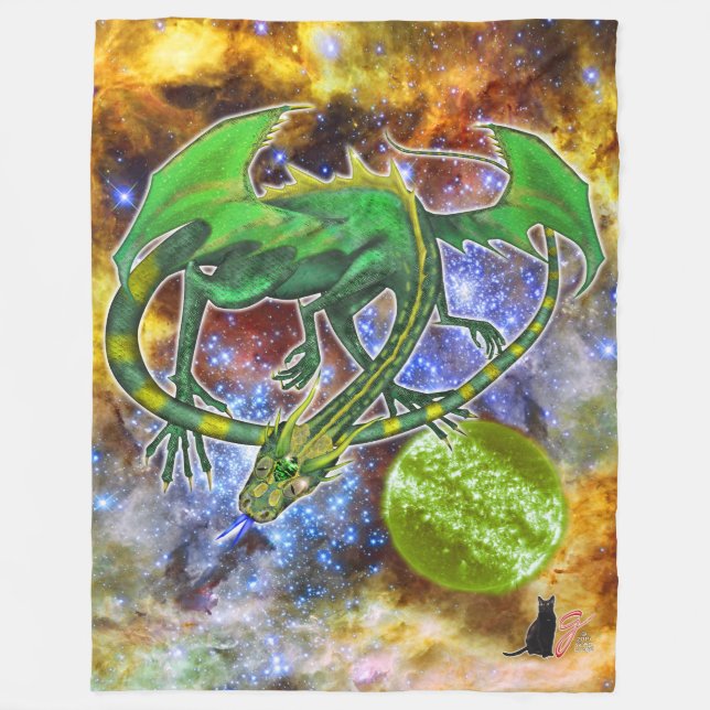 Emerald Cosmic Dragon Fleece Blanket (Front)