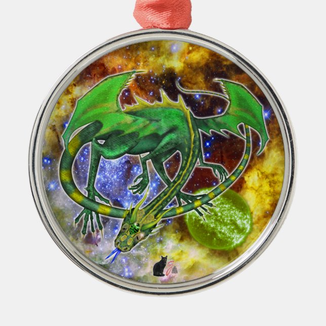 Emerald Cosmic Dragon Ornament (Front)