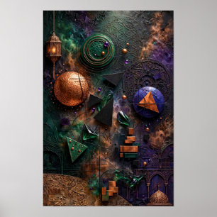 Emerald Cosmic Geometry Relief - 3D Violet Copper Poster