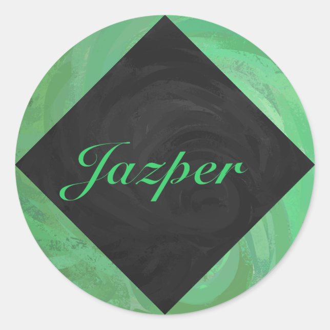 Emerald Cream and Black Monogram Classic Round Sticker (Front)