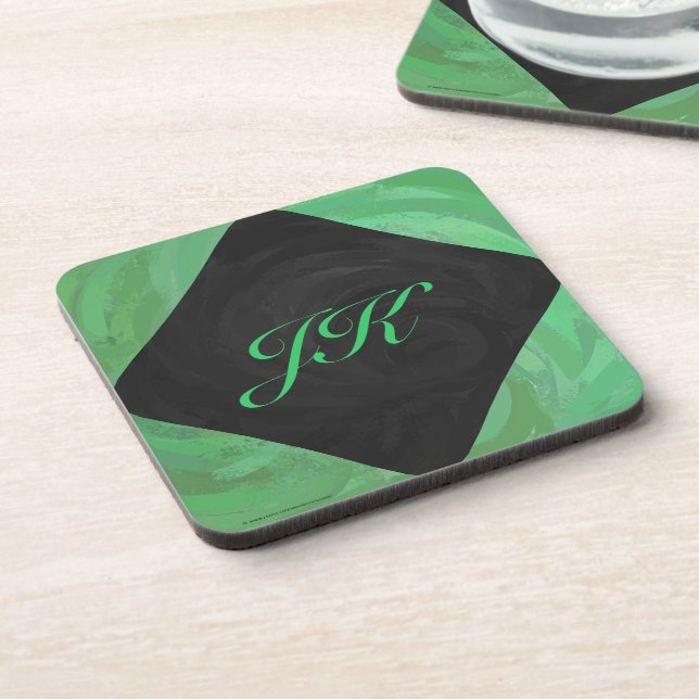 Emerald Cream and Black Monogram Coaster (Left Side)