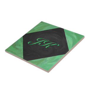 Emerald Cream and Black Monogram Tile