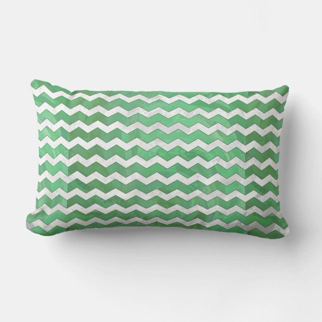 Emerald Cream Chevron Pattern Lumbar Cushion (Front)