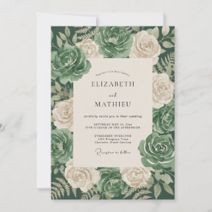 Emerald Cream Foliage Eucalyptus Wedding Invitation