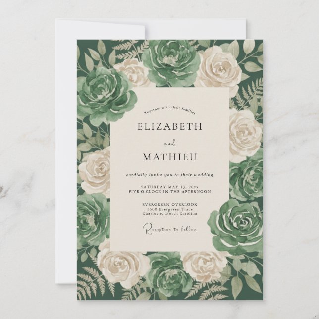 Emerald Cream Foliage Eucalyptus Wedding Invitation (Front)