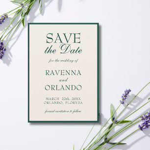 Emerald Cream Old Money Elegant Glam Wedding Save The Date