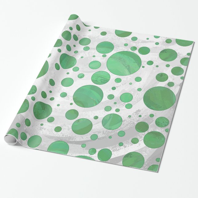 Emerald Cream Polka Dots Wrapping Paper (Unrolled)