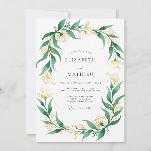 Emerald Cream Wreath Wedding Invitation (Front)