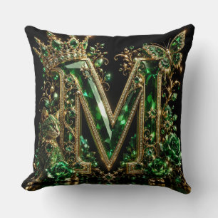 Emerald Crystal Letter M   Royal Luxury Cushion