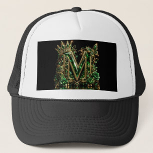 Emerald Crystal Letter M Royal Luxury Trucker Hat