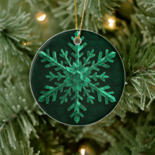 Emerald Crystal Snowflake Art Ceramic Tree Decoration