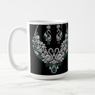 Emerald Crystal Swans Luxury Jewellery Coffee Mug