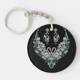 Emerald Crystal Swans Luxury Jewellery Key Ring