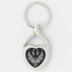 Emerald Crystal Swans Luxury Jewellery Key Ring