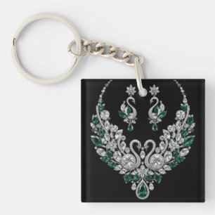 Emerald Crystal Swans Luxury Jewellery Key Ring