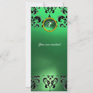 EMERALD DAMASK GEM STONE MONOGRAM green Invitation