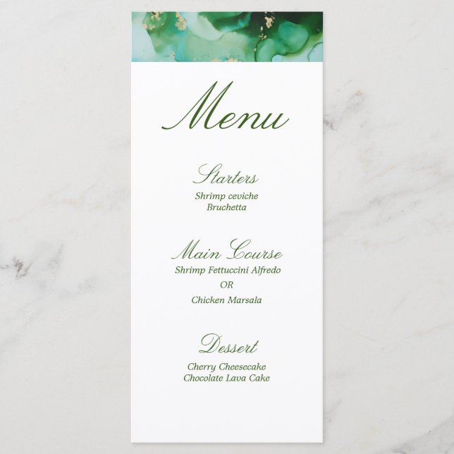 Emerald Dark Green Gold Elegant Watercolor Menu (Front)