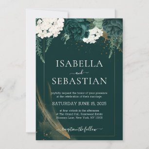 Emerald Dark Green Rose Floral wedding Invitation