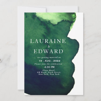 Emerald dark green watercolor minimalist abstract invitation