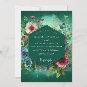 Emerald Deep Floral Opulence Wedding Invitation