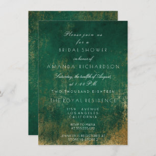 Emerald Deep Green Distressed Grungy Gold Bridal Invitation