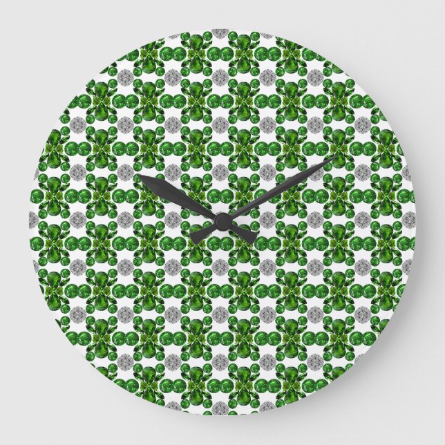 Emerald Diamond Gemstone Art Green Large Clock (Front)