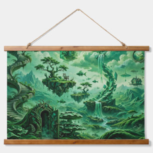 Emerald Dreams Surreal Landscape Shades of Green Hanging Tapestry