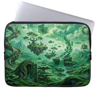 Emerald Dreams Surreal Landscape Shades of Green Laptop Sleeve