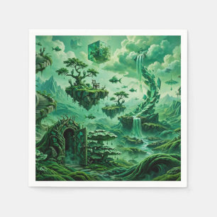 Emerald Dreams Surreal Landscape Shades of Green Napkin