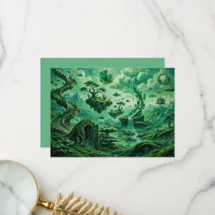 Emerald Dreams Surreal Landscape Shades of Green Thank You Card