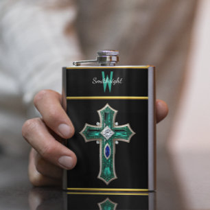 Emerald Dreamscape: A Diamond-Crusted Cross Hip Flask