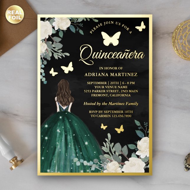 Emerald Dress Butterfly Black Quinceanera Gold (Creator Uploaded)