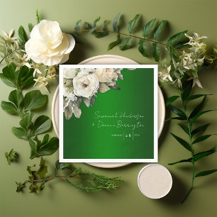 Emerald Elegance and White Rose Bouquet Wedding  Napkin