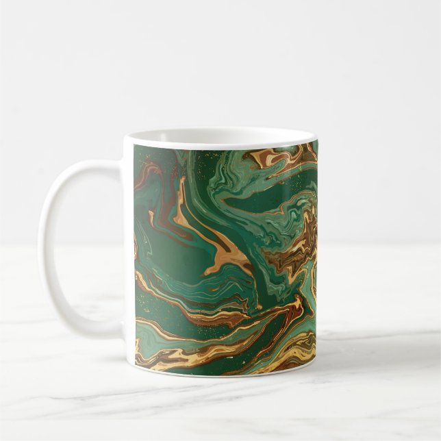 Emerald Elegance: Gold Marble Luxury Coffee Mug (Left)